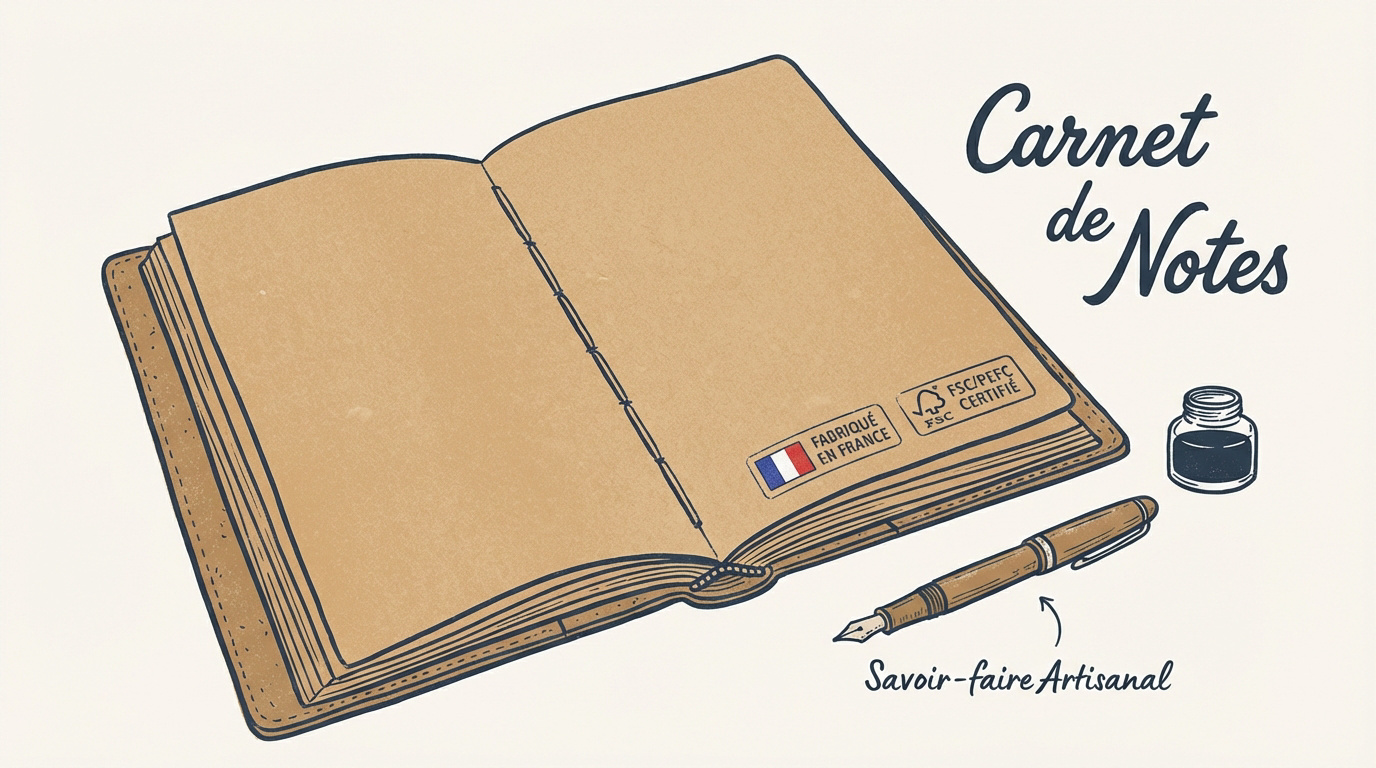Carnet de notes artisanal fabriqué en France avec papier de haute qualité